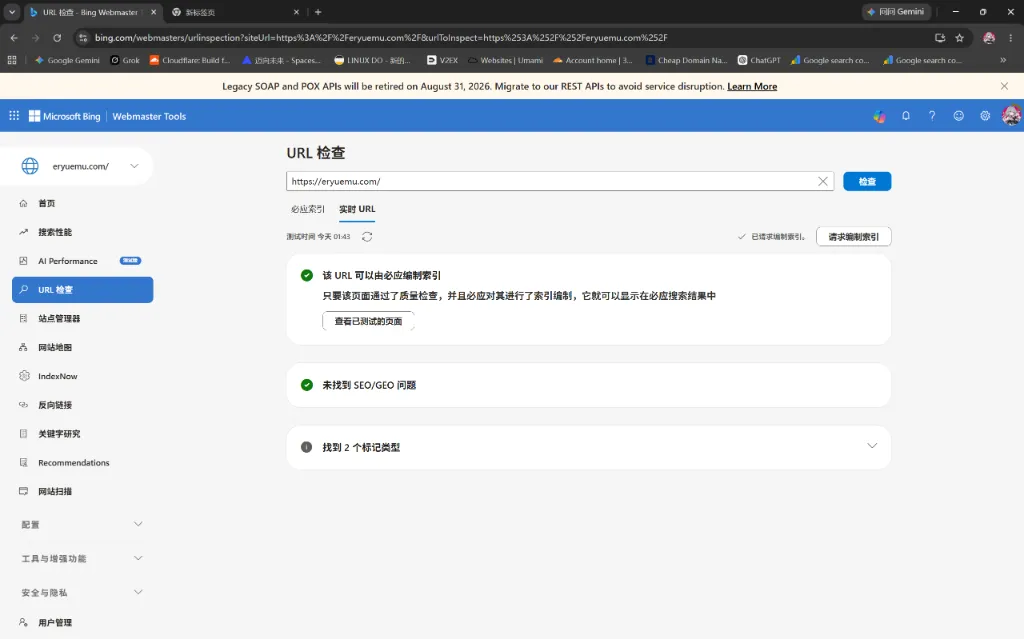 Bing 实时 URL 检查全绿通过